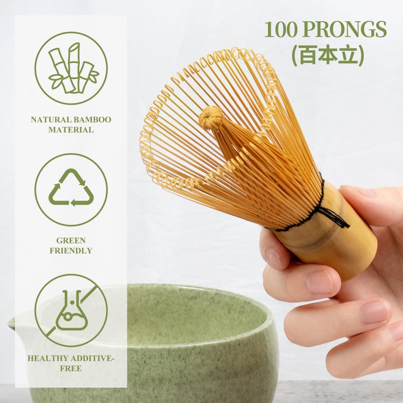 YIBO Matcha Whisk Set With Bowl, Ceramic Matcha Making Kit Includes Bamboo Whisk (Chasen), Holder Stand, Powder Starter Sifter, Scoop, Measuring Spoon & Cup Tea Tools For Ceremony (Mottled Green) - Image 2