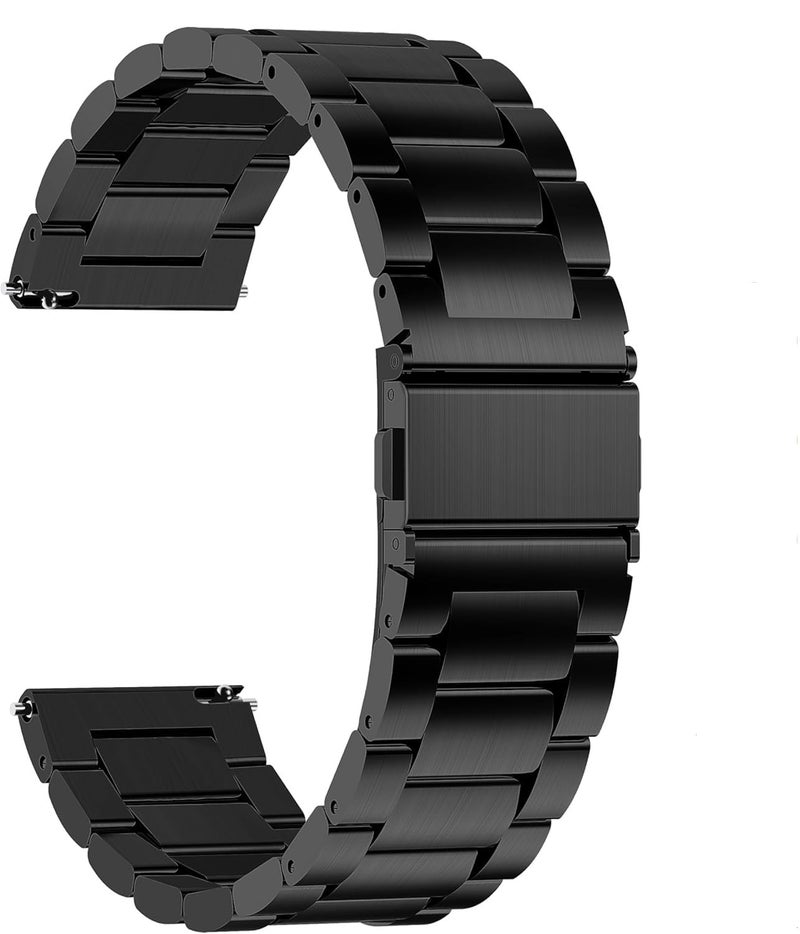 pTron 22mm Metal Chain Replacement Band Strap with Metal Buckle Compatible with Fire-Boltt, Boat, Noise, Amazfit, Stainless Steel Material, Quick-Release Pins, Adjustable Length (Black) - Image 1