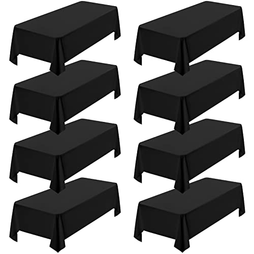 Showgeous 8 Pack Black Tablecloth 60 x 102 Inch Rectangle Table Cloth for 6 Foot Table Wrinkle Resistant Washable Polyester Table Cover for Wedding Dining Table Buffet Parties and Camping