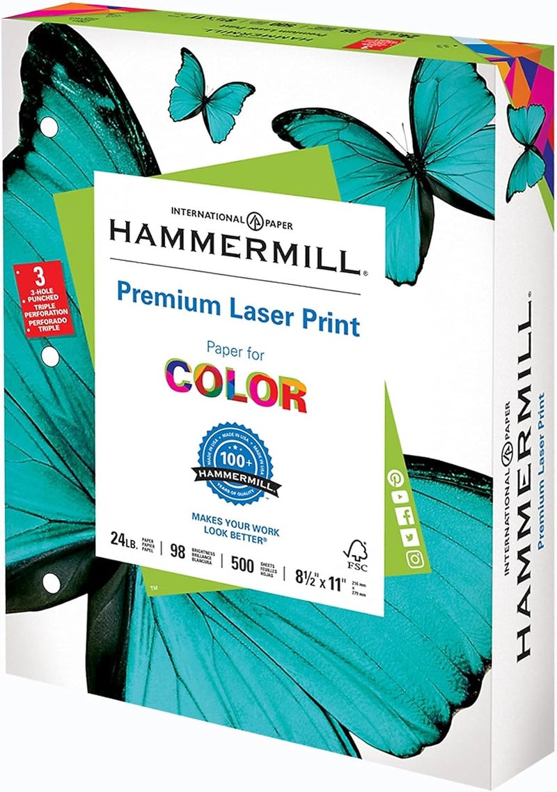 Hammermill 107681 Laser Print Office Paper, 3-Hole Punch, 98 Brightness, 24lb, Ltr, White, 500/Rm - Image 2