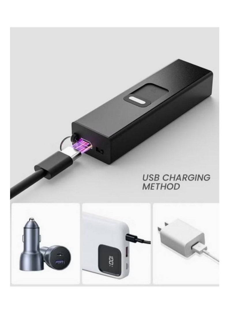 USB Rechargeable Flashlight LED Black 18.7 x 2.5 x 1.5 cm