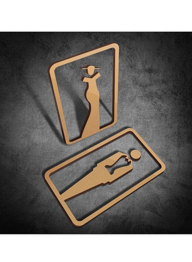 Toilet Signs Restroom Identification Signs for Ladies and Gentlemen, No Drilling Self Adhesive Wall Stickers Symbol, for Business Restaurant Store Parking Restaurant (Golden) - Image 2