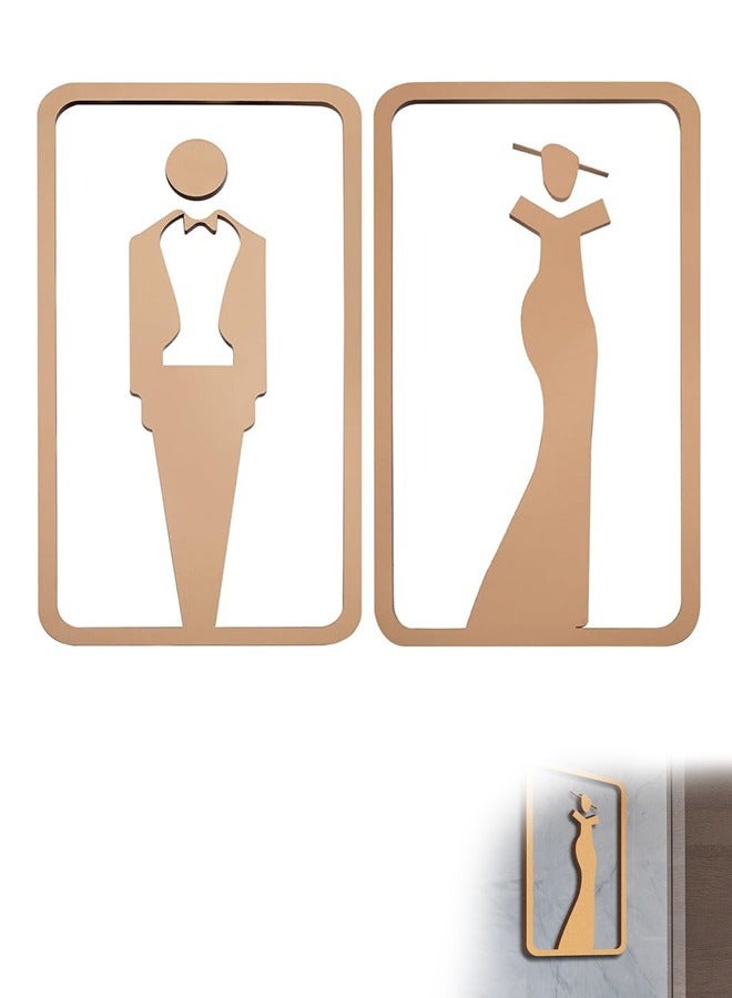 Toilet Signs Restroom Identification Signs for Ladies and Gentlemen, No Drilling Self Adhesive Wall Stickers Symbol, for Business Restaurant Store Parking Restaurant (Golden) - Image 1