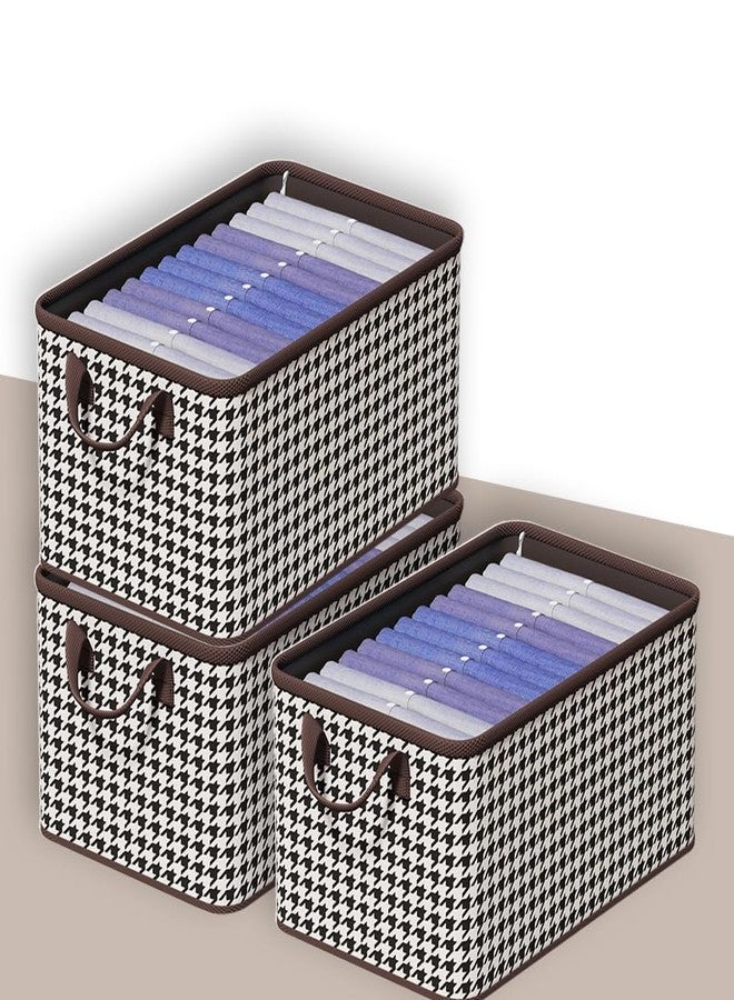 PRIME PICK Store Pro Storage Box Foldable Cloth Organizer Non Woven Fabric Breathable Wardrobe Storage Bin Sturdy Frame Handles Space Saving Clothes Organizer Black and White Pack of 3 - Image 1