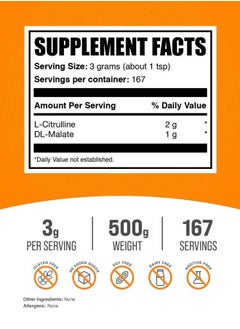 BULKSUPPLEMENTS.COM .com L-Citrulline Malate 2:1 Powder - Nitric Oxide Boost, Citrulline Malate Supplement - Unflavored & Gluten Free - 3g per Servings, 500g (1.1 lbs) (Pack of 1)  - Image 2