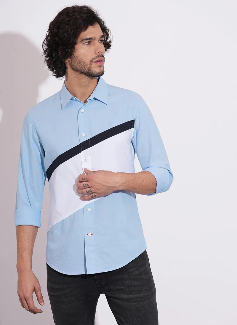 Being Human Slim Fit Colourblocked Pure Cotton Spread Collar Long Sleeves Casual Shirt