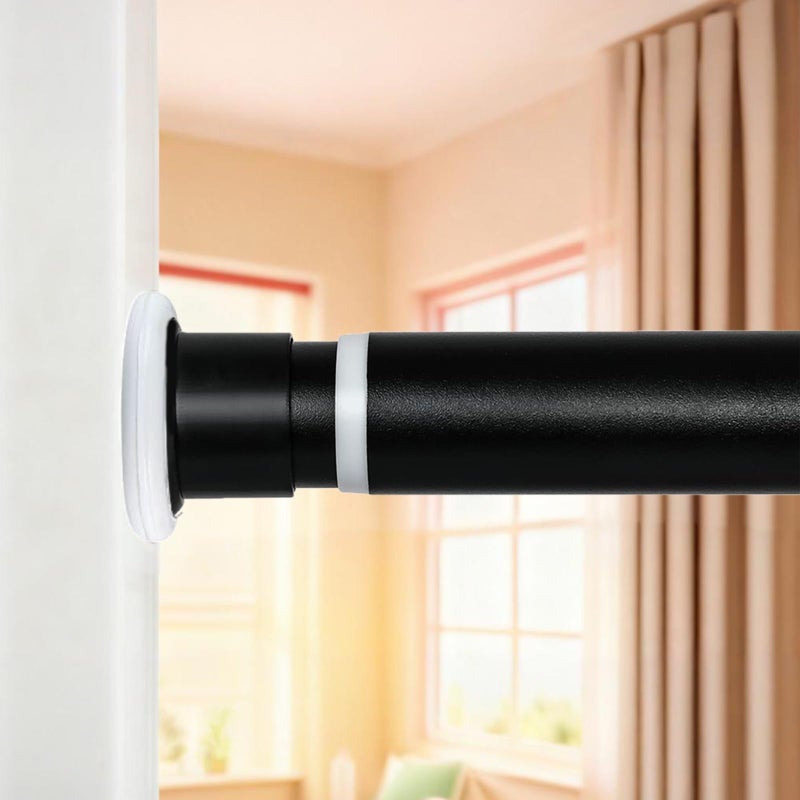 Ginbel Direct Tension Curtain Rod 43 to 162 Inches (3.6 to 13.5 ft), 1.26" Diameter Spring Adjustable Heavy Duty Long Large Curtains Pole for Windows Door Bathroom Patio Outdoor No Drilling, Black - Image 1