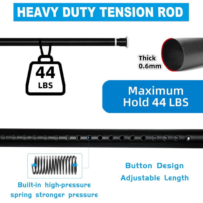 Ginbel Direct Tension Curtain Rod 43 to 162 Inches (3.6 to 13.5 ft), 1.26" Diameter Spring Adjustable Heavy Duty Long Large Curtains Pole for Windows Door Bathroom Patio Outdoor No Drilling, Black - Image 4