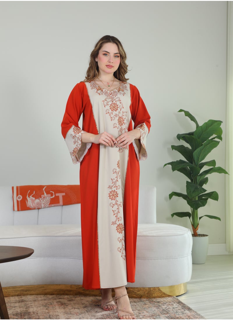 Bint Al Bilad Bint Al Bilad Women's Summer Long Luxury Jalabiya | Full-Length Kaftan Dress for Ramadan, Eid Ul Fitr, Wedding, Special Occasions | Embroidered Saudi Abaya | Modest Islamic Clothing  - Image 1