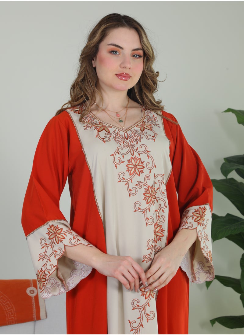 Bint Al Bilad Bint Al Bilad Women's Summer Long Luxury Jalabiya | Full-Length Kaftan Dress for Ramadan, Eid Ul Fitr, Wedding, Special Occasions | Embroidered Saudi Abaya | Modest Islamic Clothing  - Image 2