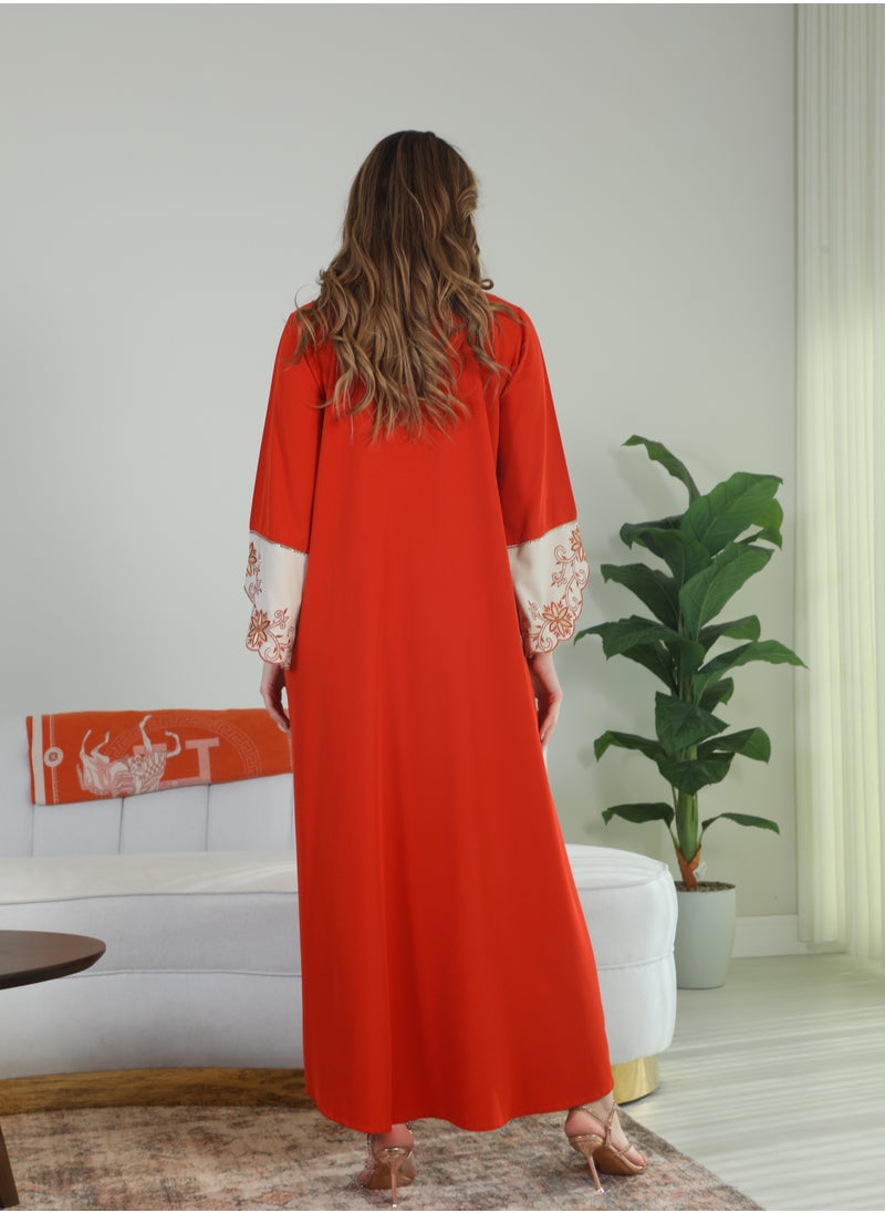 Bint Al Bilad Bint Al Bilad Women's Summer Long Luxury Jalabiya | Full-Length Kaftan Dress for Ramadan, Eid Ul Fitr, Wedding, Special Occasions | Embroidered Saudi Abaya | Modest Islamic Clothing  - Image 3