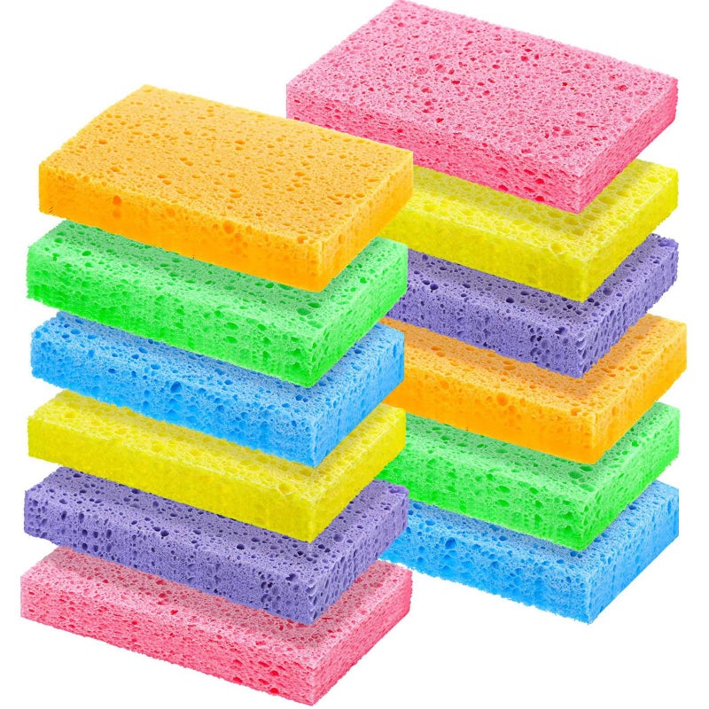 Chuangdi 12 Pcs Sponges Kitchen Bulk Non Scratch Cellulose Sponges Kitchen Assorted Colors for Washing Dishes 47 x 3 Inch2 cm in Thickness
