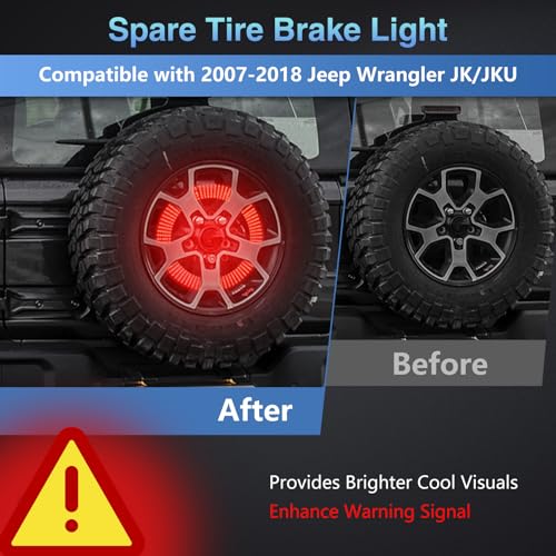 NKCELL POWER Spare Tire Brake LED Red Light for Jeep Wrangler JK/JKU/YJ/TJ 2007-2018, Plug-N-Play 405pcs Red LED Wheel Light 3rd Brake Light Rear Tail Stop Light Wrangler JK Accessories - Image 2