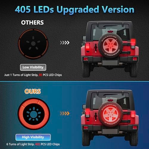 NKCELL POWER Spare Tire Brake LED Red Light for Jeep Wrangler JK/JKU/YJ/TJ 2007-2018, Plug-N-Play 405pcs Red LED Wheel Light 3rd Brake Light Rear Tail Stop Light Wrangler JK Accessories - Image 5