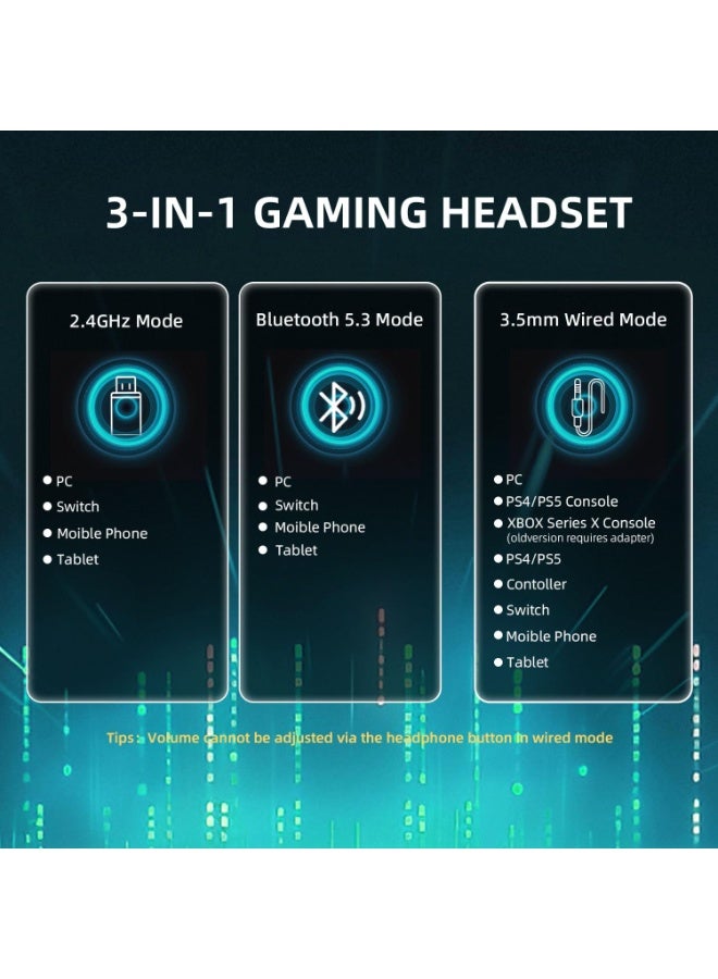 ATTACK SHARK L80PRO Wireless Gaming Headset Lightseed Tech- Built-in & Detachable Dual Microphone-Lightweight Headphone with Tri-Mode(2.4GHz USB C&A Dongle/BT/Wired)-for PC Mac Switch Win-White - Image 3