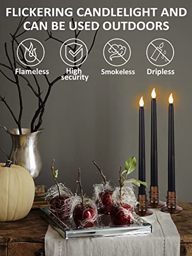 Alphatool 6 Packs Halloween Black LED Flameless Candles with Bases - Flicker Flame, Tall Taper Smokeless Dripless Candles, Decor for Fireplace Diningtable Bar School - Image 2