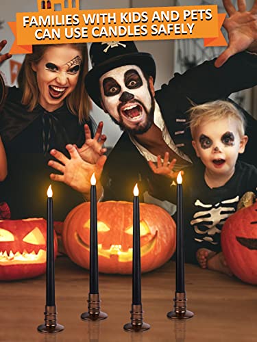 Alphatool 6 Packs Halloween Black LED Flameless Candles with Bases - Flicker Flame, Tall Taper Smokeless Dripless Candles, Decor for Fireplace Diningtable Bar School - Image 3