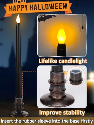 Alphatool 6 Packs Halloween Black LED Flameless Candles with Bases - Flicker Flame, Tall Taper Smokeless Dripless Candles, Decor for Fireplace Diningtable Bar School - Image 4