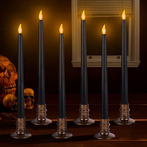 Alphatool 6 Packs Halloween Black LED Flameless Candles with Bases - Flicker Flame, Tall Taper Smokeless Dripless Candles, Decor for Fireplace Diningtable Bar School - Image 1