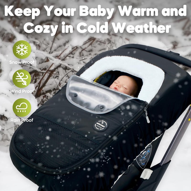 Mamatepe Winter Baby Car Seat Cover, Rain and Snow Repellent, Windproof Warm Fleece Breathable with U Shape Zipper for Newborn Car Seat, Universal for Infant Car Seat - Image 2