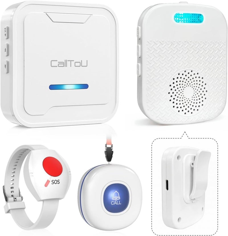 CallToU Wireless Caregiver Pager Call Button for Elderly, Medical Alert Systems for Seniors/Elderly Monitoring with 2 Call Bell, 500+Feet, 1 Plug-in Receiver+1 USB Receiver for Home Patients Emergency - Image 1