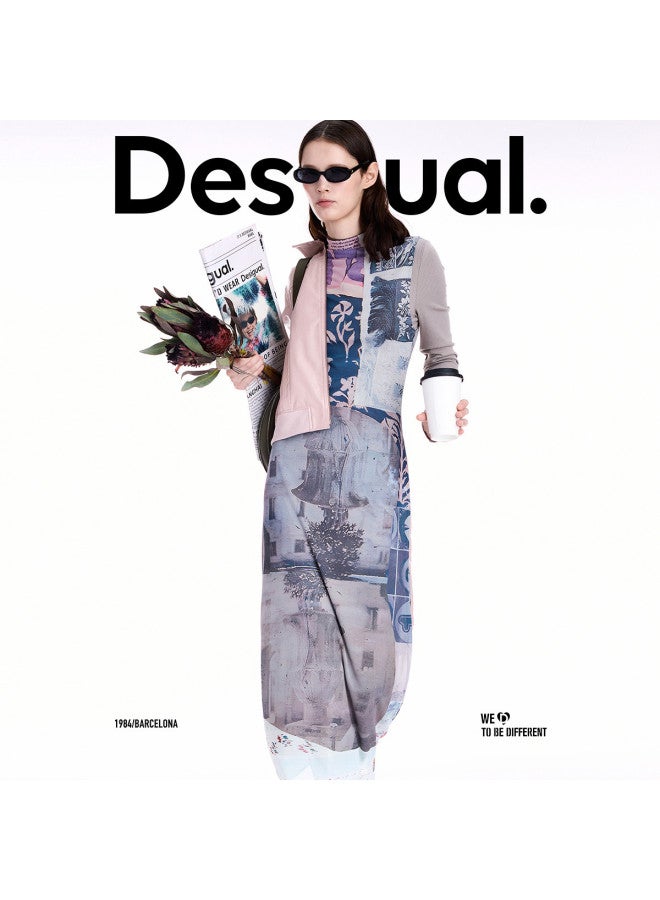 DESIGUAL 25 Autumn/Winter New Collection Hand-Collage Print Two-Piece Semi-High Neck Dress - Image 3
