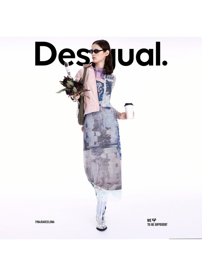 DESIGUAL 25 Autumn/Winter New Collection Hand-Collage Print Two-Piece Semi-High Neck Dress - Image 5