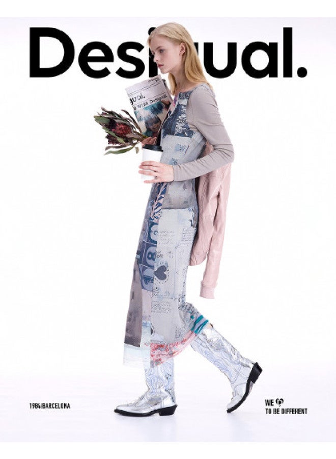 DESIGUAL 25 Autumn/Winter New Collection Hand-Collage Print Two-Piece Semi-High Neck Dress - Image 1
