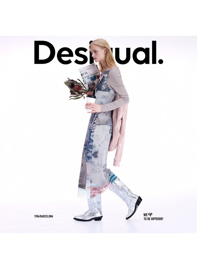 DESIGUAL 25 Autumn/Winter New Collection Hand-Collage Print Two-Piece Semi-High Neck Dress - Image 2