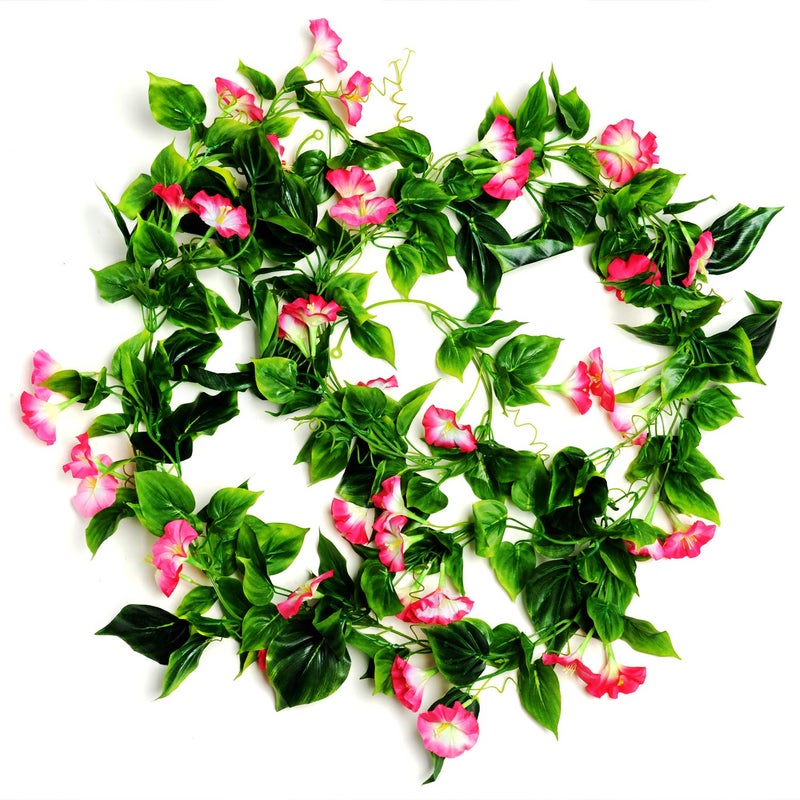 AirSun Artificial Morning Glory Flower Vines 2pcs 15Feet Hanging Plants Silk Garland Fake Green Plant Home Garden Wall Fence Indoor Outdoor Wedding Birthday Decor