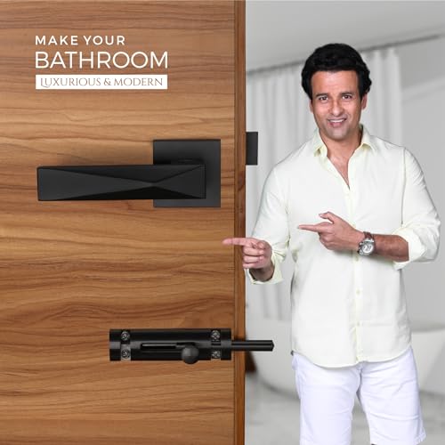 LAPO Door Lock for Bathroom & Balcony | 45x45 Lock Body | Brass Latch | Keyless Feature | Left Right Door Fit | Supports 30–50mm Door Thickness | Black Finish | 3 Years Warranty | Ro-131 - Image 2