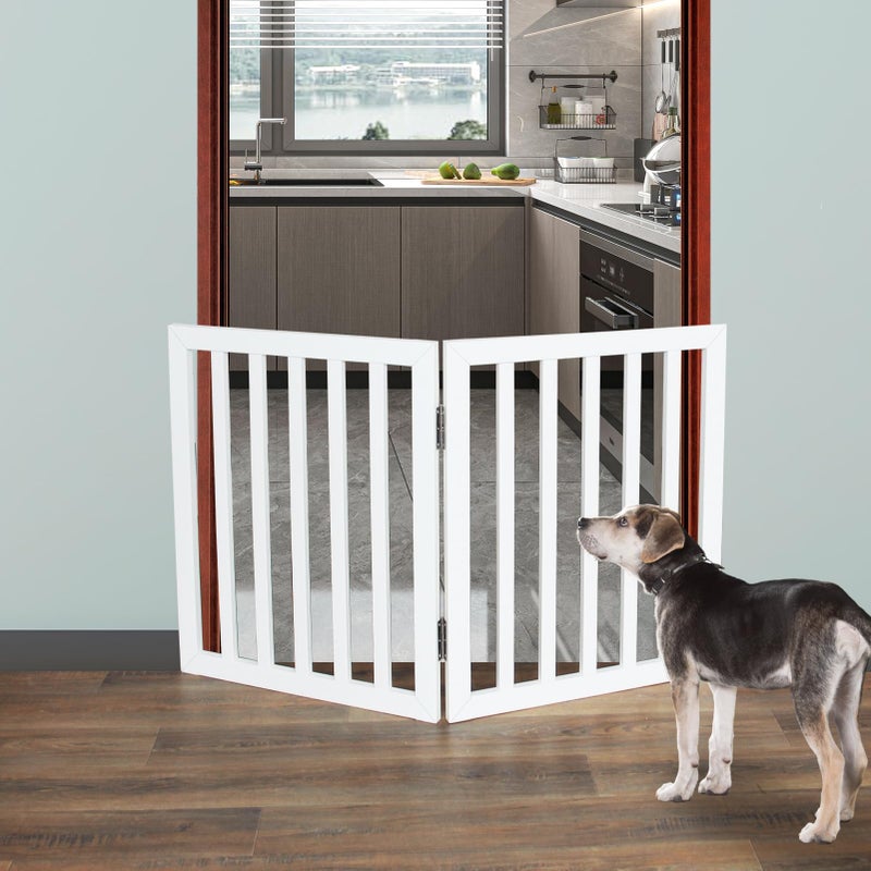 ZJSF Freestanding Indoor Dog Gate for House Foldable Wood White Puppy Gate for Doorways Pet Gate for Stairs Extra Wide Pet Fence 24" Height 2 Panels - Image 2