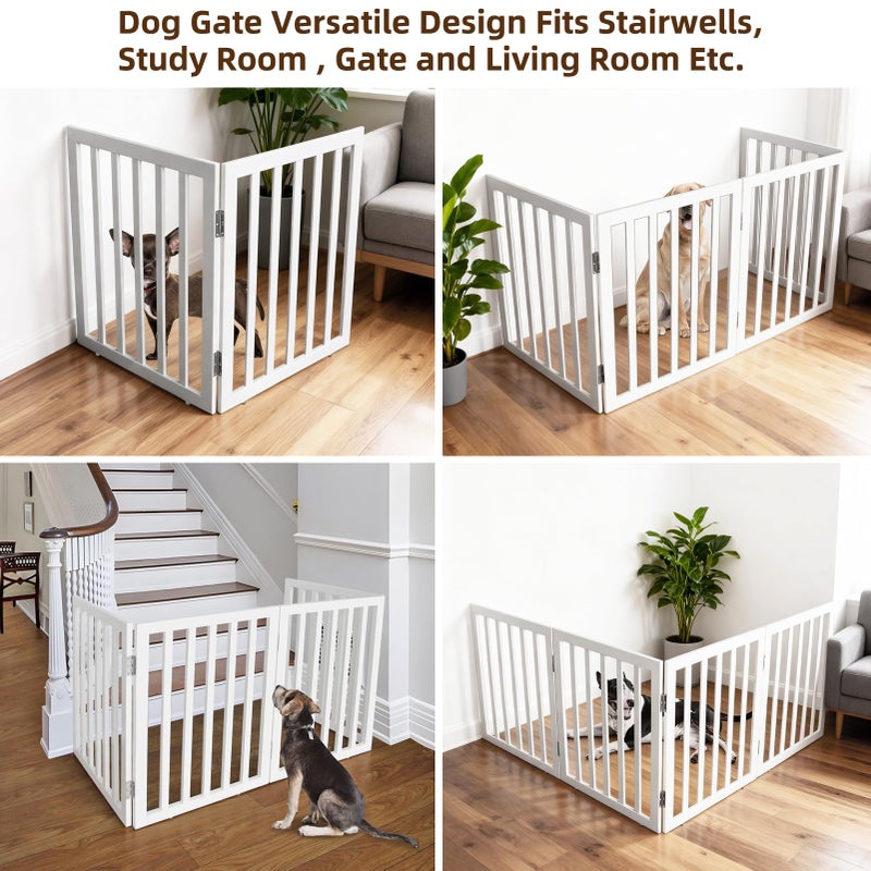 ZJSF Freestanding Indoor Dog Gate for House Foldable Wood White Puppy Gate for Doorways Pet Gate for Stairs Extra Wide Pet Fence 24" Height 2 Panels - Image 3