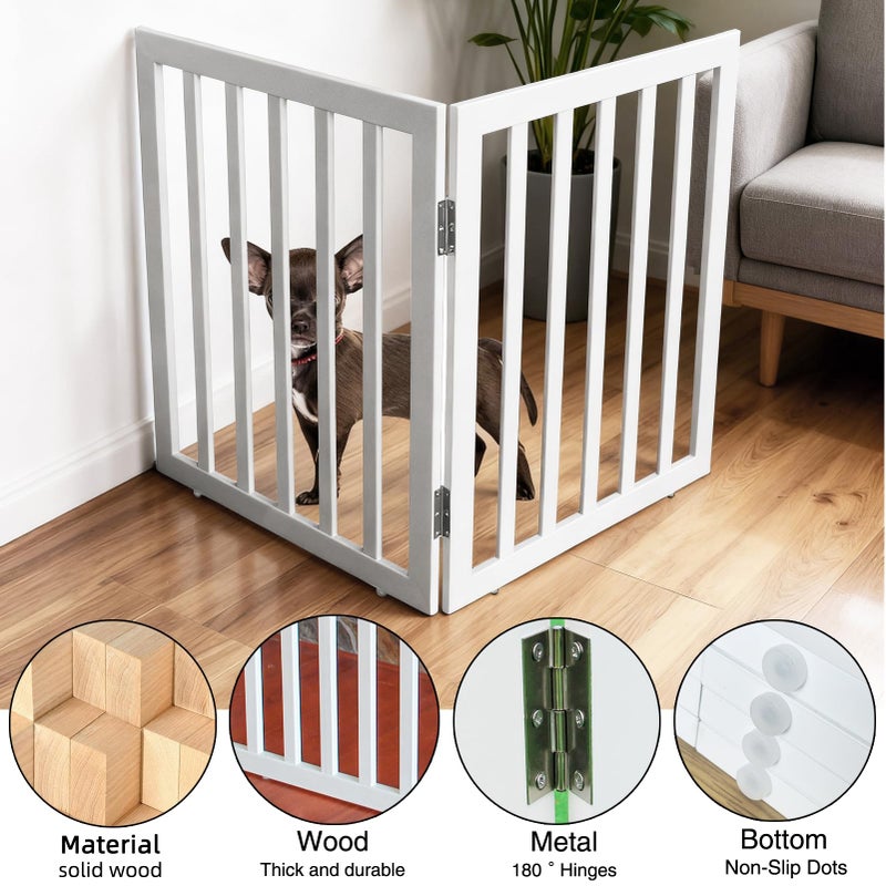 ZJSF Freestanding Indoor Dog Gate for House Foldable Wood White Puppy Gate for Doorways Pet Gate for Stairs Extra Wide Pet Fence 24" Height 2 Panels - Image 4