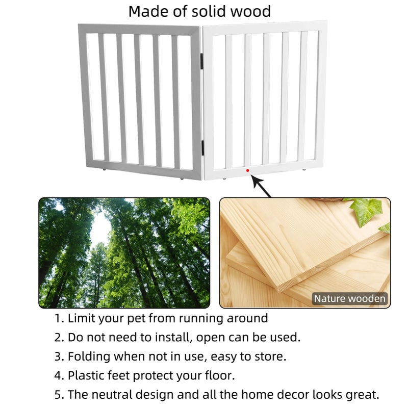 ZJSF Freestanding Indoor Dog Gate for House Foldable Wood White Puppy Gate for Doorways Pet Gate for Stairs Extra Wide Pet Fence 24" Height 2 Panels - Image 5