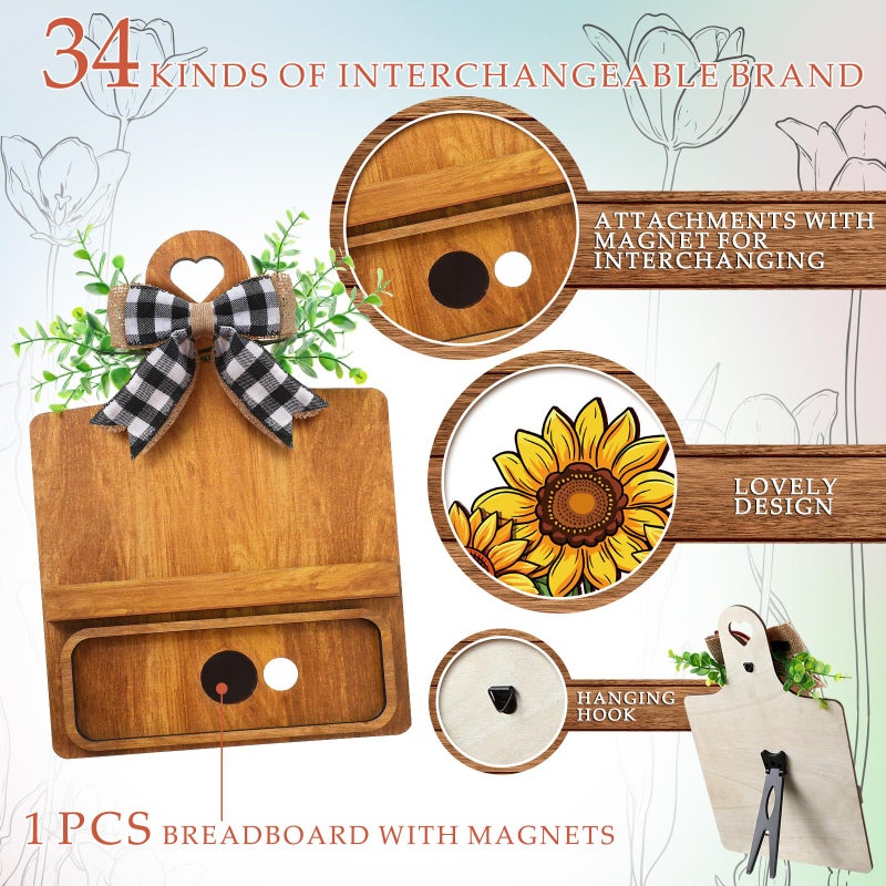 GlikCeil 37 Pcs Interchangeable Seasonal Decor Farmhouse Breadboard Interchangeable Seasonal Tier Tray Decor Holiday Halloween Thanksgiving Christmas Wooden Decoration with Bow for Table Kitchen - Image 4