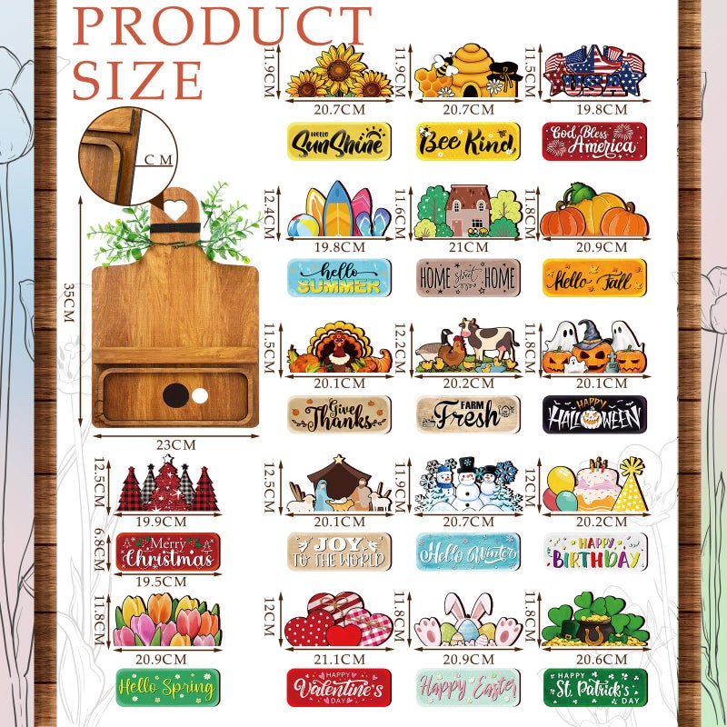 GlikCeil 37 Pcs Interchangeable Seasonal Decor Farmhouse Breadboard Interchangeable Seasonal Tier Tray Decor Holiday Halloween Thanksgiving Christmas Wooden Decoration with Bow for Table Kitchen - Image 3