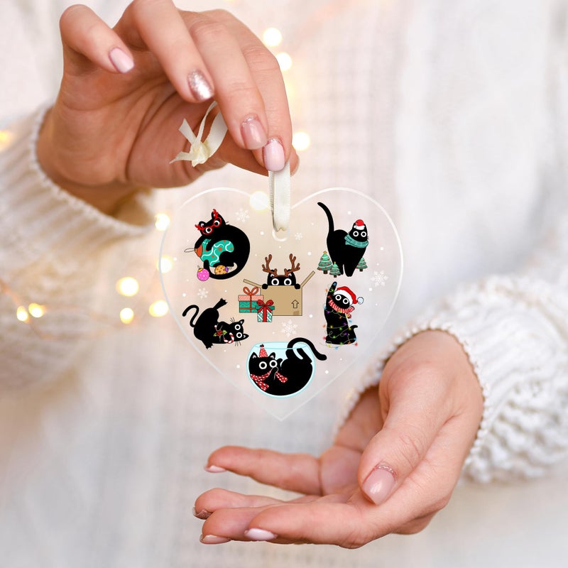 KATLADIZ Cat Christmas Tree Ornaments - Black Cat Christmas  Kitten Ornaments for Christmas Tree - Black Cat Christmas Ornament - Xmas Cat Gifts for Cat Lovers - Acrylic Christmas Black Cat Ornament 2024 - Image 4