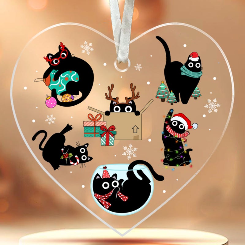 KATLADIZ Cat Christmas Tree Ornaments - Black Cat Christmas  Kitten Ornaments for Christmas Tree - Black Cat Christmas Ornament - Xmas Cat Gifts for Cat Lovers - Acrylic Christmas Black Cat Ornament 2024 - Image 1