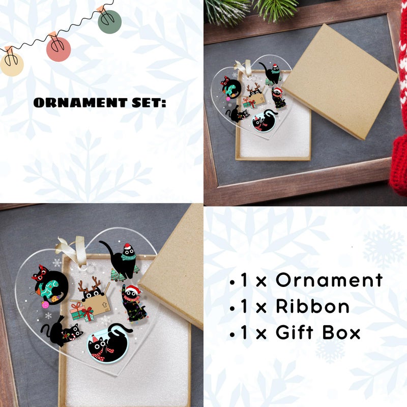 KATLADIZ Cat Christmas Tree Ornaments - Black Cat Christmas  Kitten Ornaments for Christmas Tree - Black Cat Christmas Ornament - Xmas Cat Gifts for Cat Lovers - Acrylic Christmas Black Cat Ornament 2024 - Image 3
