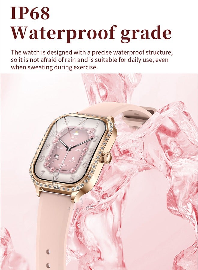 RollsTimi  Women's Smart Watch, Casual Watch, 1.75-inch High-Definition Curved Screen, Diamond Dial, Bluetooth Call (Answer/Make), AI Voice Assistant, 100+Sports Mode, Female Health Detection, Fashion Ladies SmartWatch, MK88 Tape Pink - Image 2