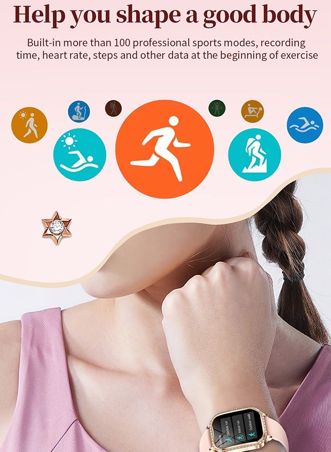 RollsTimi  Women's Smart Watch, Casual Watch, 1.75-inch High-Definition Curved Screen, Diamond Dial, Bluetooth Call (Answer/Make), AI Voice Assistant, 100+Sports Mode, Female Health Detection, Fashion Ladies SmartWatch, MK88 Tape Pink - Image 3