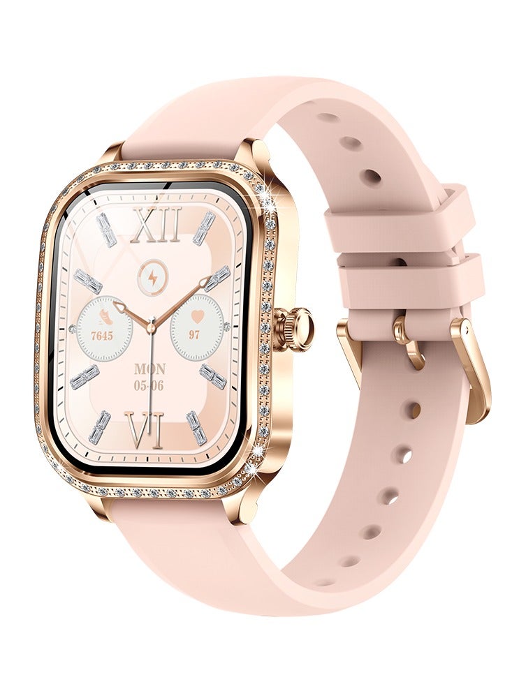 RollsTimi  Women's Smart Watch, Casual Watch, 1.75-inch High-Definition Curved Screen, Diamond Dial, Bluetooth Call (Answer/Make), AI Voice Assistant, 100+Sports Mode, Female Health Detection, Fashion Ladies SmartWatch, MK88 Tape Pink - Image 1