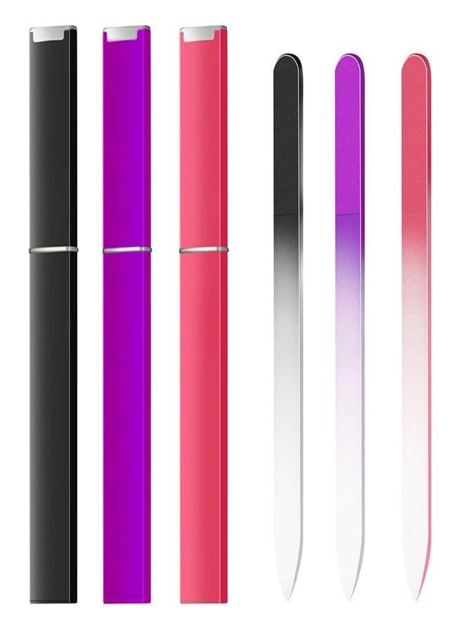 SPLASHGRIP 3 Pack Glass Nail Files for Natural Nail Professional Crystal Fingernail Files Double-Sided Etched Gentle Nail Care for Women Adults Purple,Black,Rose red - Image 1