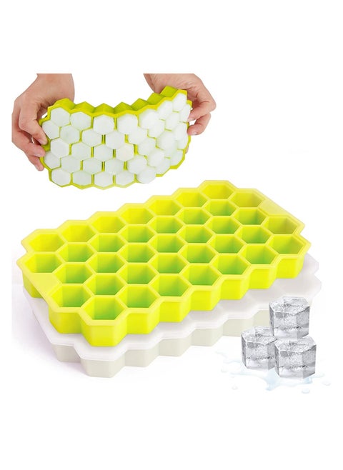COOLBABY 2 PCS Premium Ice Cube Trays Silicone Ice Cube Molds with Sealing Lid 74-Ice Trays Reusable Safe Hexagonal Ice Cube Molds for Chilled Drinks Whiskey Cocktail