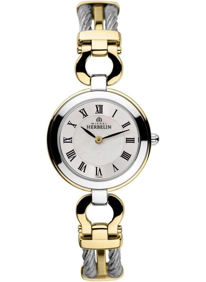 ميشيل هيربيلين Cable Collection Women's Analog Quartz Watch With Stainless Steel & Gold Case &  White Mop Dial - M MH CAB17425/BT29