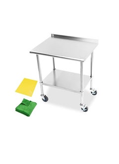 Stainless Steel Prep Table for Kitchen Prep Station with Backsplash, Shelf on Wheels for Commercial  OR Home Kitchen Hotel, Restaurant Equipment with Cutting Board, Towel - 30x24x34