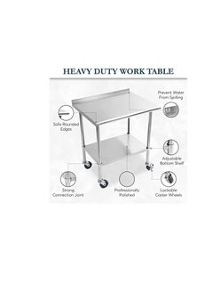 AL KHAYAM Stainless Steel Prep Table for Kitchen Prep Station with Backsplash, Shelf on Wheels for Commercial  OR Home Kitchen Hotel, Restaurant Equipment with Cutting Board, Towel - 30x24x34  - Image 2