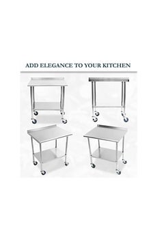 AL KHAYAM Stainless Steel Prep Table for Kitchen Prep Station with Backsplash, Shelf on Wheels for Commercial  OR Home Kitchen Hotel, Restaurant Equipment with Cutting Board, Towel - 30x24x34  - Image 4
