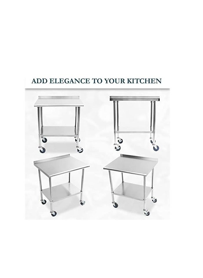 AL KHAYAM - Stainless Steel Prep Table for Kitchen Prep Station with Backsplash, Shelf on Wheels for Commercial  OR Home Kitchen Hotel, Restaurant Equipment with Cutting Board, Towel - 30x24x34 - Image 1